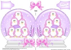 Xmas Penguin Tree Snow Globe Shaped Card