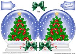 Xmas Holly Tree Snow Globe Shaped Card