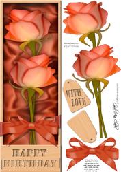 Large Dl Birthday Roses in a Box Quick Card 3D Decoupage