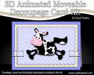 3D Milly Moo Cow Animated Moveable Decoupage Card Kit