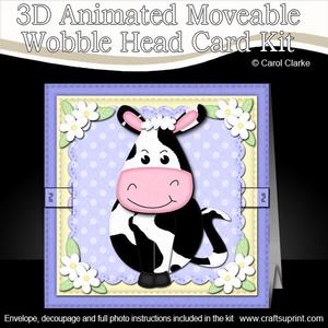 3D Milly Moo Cow Animated Moveable Wobble Head Card Kit