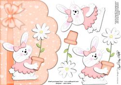 A5 Little Bunny Girl Felties Scalloped Edge N 3D Decoupage