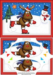 A5 Xmas Skating Rudolph Scallop Corner Side Stacker