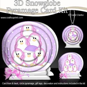 3D Xmas Penguin Tree Snowglobe Circle Pyramage Card Kit