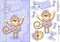A5 Tu Tu Monkey Felties Scalloped Edge N 3D Decoupage