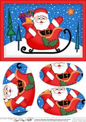 A5 Xmas Santa N Sleigh Oval Pyramage Topper
