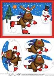 A5 Xmas Skating Rudolph Oval Pyramage Topper