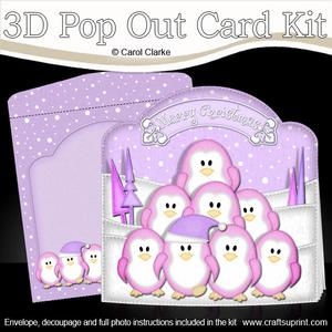 3D Xmas Penguin Tree Pop Out Card Kit