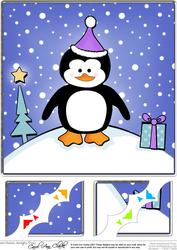 8 x 8 Cute Xmas Penguin Scalloped Corner Topper