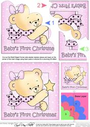 Cute Hunney Bear Rosie has a Christmas Star - Babys 1st Christmas Shell Edged Corner stacker