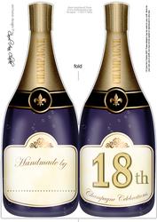 Large Dl 18th Champagne Bottle Shaped Card