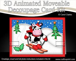 3D Xmas Skiing Milly Moo Cow Animated Moveable Decoupage Car