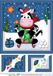 8 x 8 Xmas Milly Moo Cow Scalloped Corner Topper
