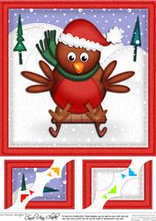 8 x 8 Xmas Sledging Robin Scalloped Corner Topper