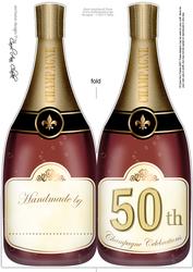 Large Dl 50th Champagne Bottle Shaped Card