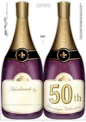 Large Dl 50th Champagne Bottle Shaped Card