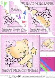 Cute Hunney Bear Rosie - Babys 1st Christmas Star Scallop Corner Side Stacker Topper