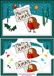 A5 Xmas Robins Scallop Corners and Pyramage