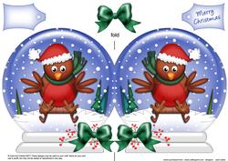 Xmas Sledging Robin Snow Globe Shaped Card