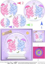 Xmas Elephants Snowglobe Circle Pyramage Topper