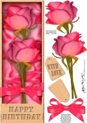 Large Dl Birthday Roses in a Box Quick Card 3D Decoupage