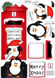 Large Dl Xmas Penguins Postbox 3D Decoupage