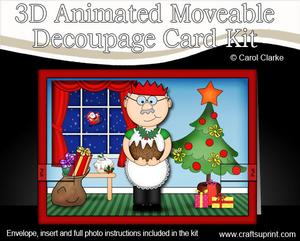 3D Bert's Xmas Pud Animated Moveable Decoupage Card Kit