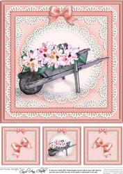 Flower Filled Wheelbarrow 8 x 8 Quick Card Topper
