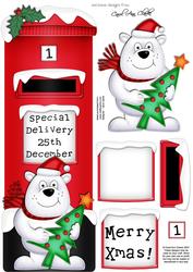 Large Dl Xmas Ben Polar Bear Postbox 3D Decoupage