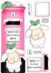 Large Dl Xmas Little Lamb Postbox 3D Decoupage