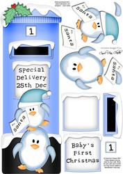Large Dl Xmas Penguins Postbox 3D Decoupage