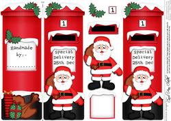 Xmas Santa Postbox Shaped Card N 3D Decoupage