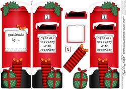 Xmas Presents Postbox Shaped Card N 3D Decoupage