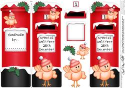 Xmas Little Birdies Postbox Shaped Card N 3D Decoupage