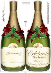 Large Dl Christmas Champagne Bottle Shaped Card