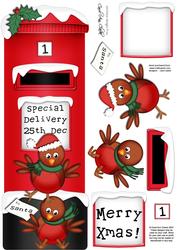 Large Dl Xmas Robins Postbox 3D Decoupage
