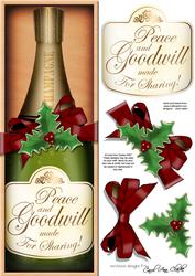 Large Dl Christmas Champers in a Box Quick Card 3D Decoupage