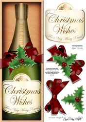 Large Dl Christmas Champers in a Box Quick Card 3D Decoupage