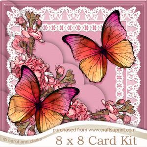 8 x 8 Butterflies and Flowers on Lace Scalloped Corner Kit