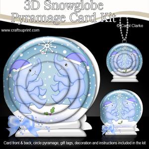 3D Xmas Elephants Snowglobe Circle Pyramage Card Kit