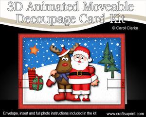 3D Xmas Santa N Rudolph Animated Moveable Decoupage Card Kit