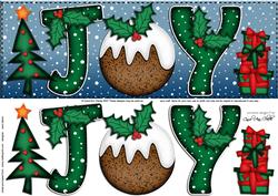 Large Dl Xmas Joy with Puddings Quick Card N 3D Decoupage