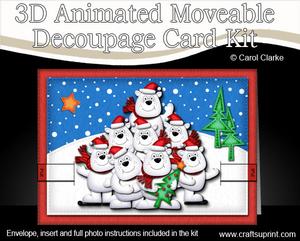 3D Xmas Polar Bears Animated Moveable Decoupage Card Kit
