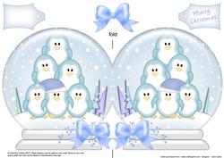 Xmas Penguins Snow Globe Shaped Card