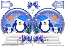 Xmas Penguins Snow Globe Shaped Card