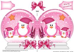 Xmas Penguins Snow Globe Shaped Card