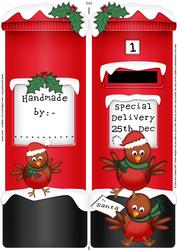Large Dl Xmas Robins Postbox Shaped Card