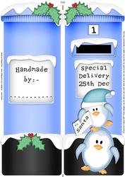 Large Dl Xmas Penguins Postbox Shaped Card