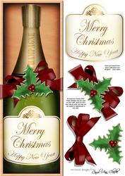 Large Dl Christmas Champers in a Box Quick Card 3D Decoupage