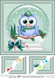8 x 8 Xmas Little Hoot Snowglobe Scalloped Corner